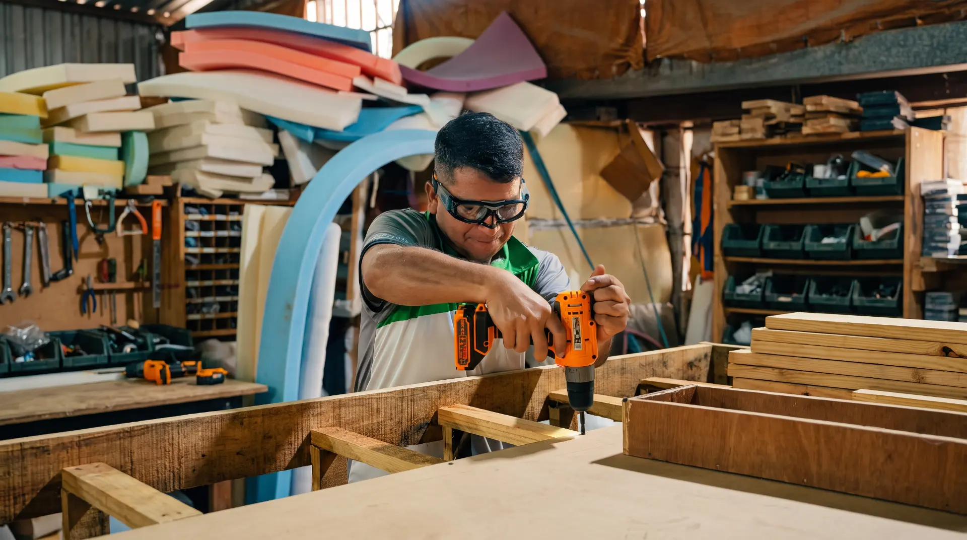 Manos trabajando la madera en el taller de Shalom Muebles, Barquisimeto